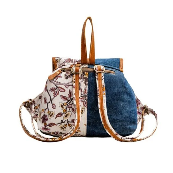 Myra Bag Denim and Floral Backpack - Picture 2 of 4